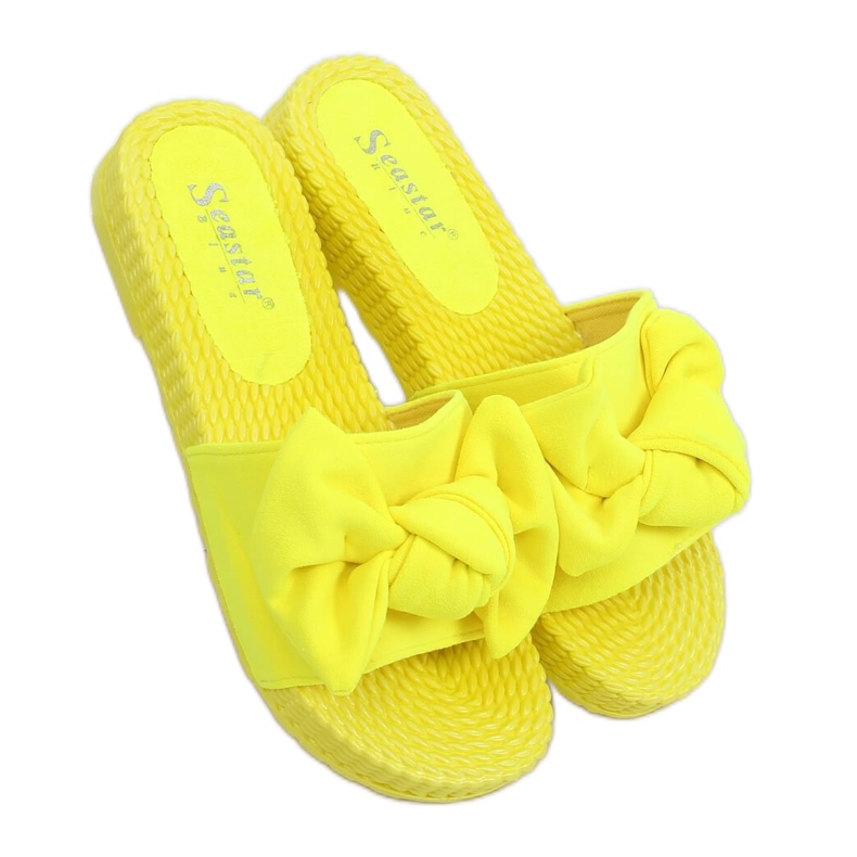 Chinelos femininos amarelos com laço fluorescente YQ225P
