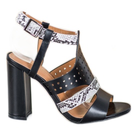 Small Swan Sandálias com estampa de cobra com orifícios preto