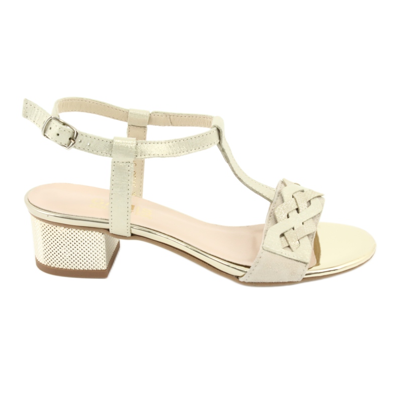 Gamis Sandálias de couro feminino bege/ouro 3936