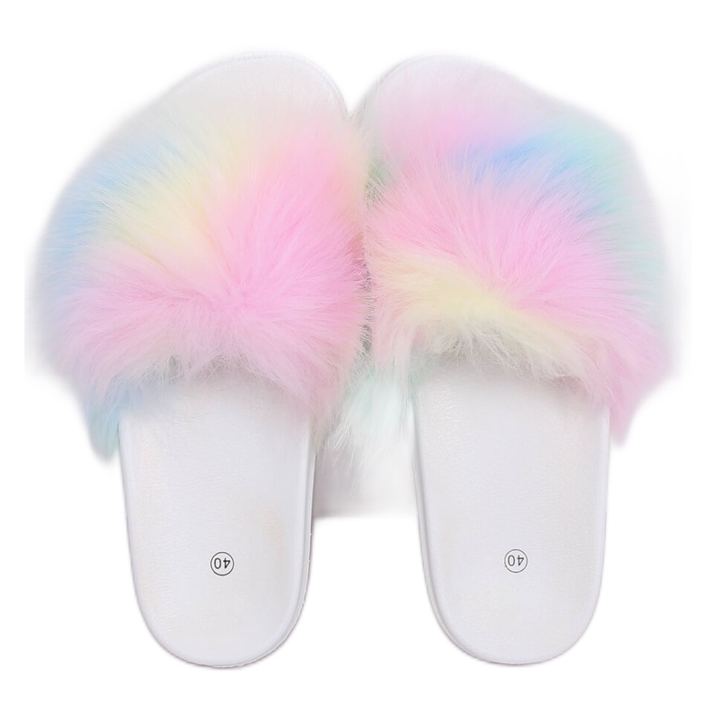 Chinelos com pele arco-íris CK153P ​​Branco multicolorido