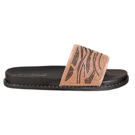 SHELOVET Chinelos elegantes com zircônia cúbica marrom amarelo