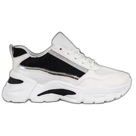 SHELOVET Tênis elegantes com brilho branco preto