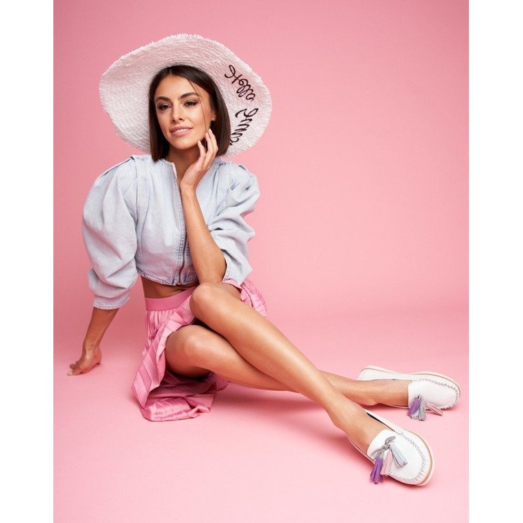 EVE Mocassins de couro branco feminino 20PB32-1833