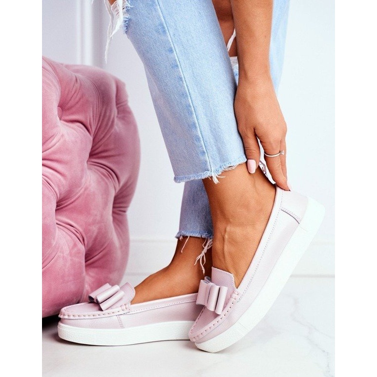 S.Barski Mocassins de couro rosa feminino LR92036