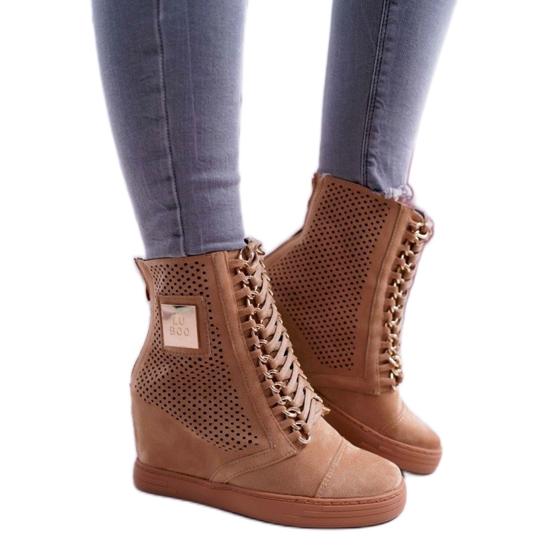 LU BOO Sapatos de camelo, tênis femininos com orifícios B-3EA castanho