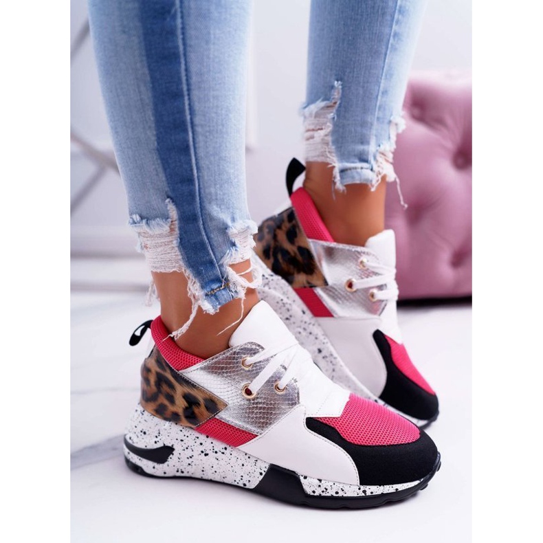 LU BOO Sapatos femininos brancos com estampa de oncinha 12553-10 multicolorido