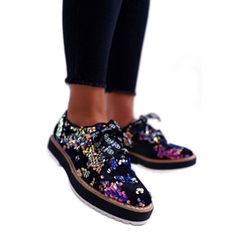 LU BOO Sapatos de renda Lxc Roxo para mulheres com lantejoulas multicolorido