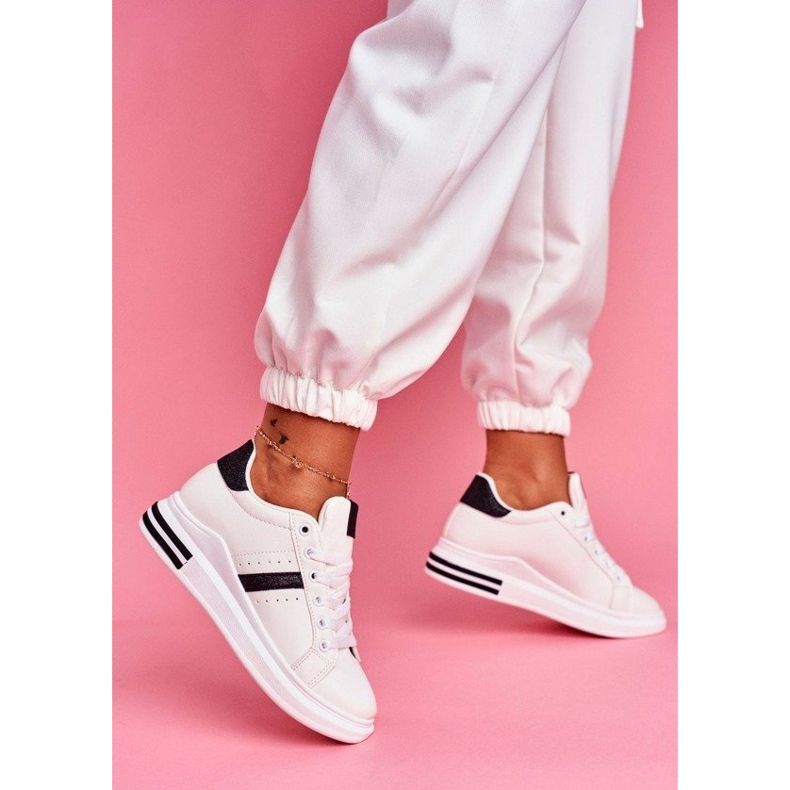 SEA Calçados esportivos femininos com glitter branco BL202 preto