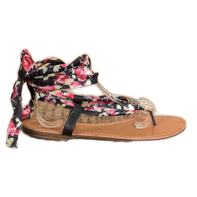 SHELOVET Sandálias Amarradas Com Abacaxi preto multicolorido