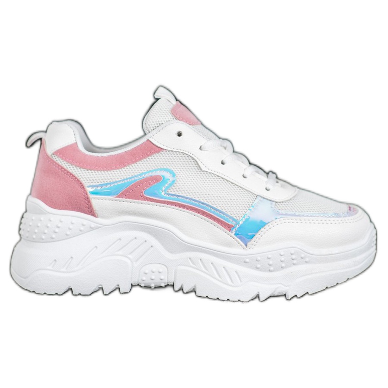 SHELOVET Tênis branco com efeito holo multicolorido