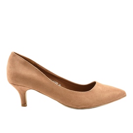 Sapatos marrons no calcanhar YS-8703 bege dourado