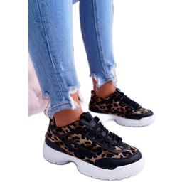 NFR Sapatos esportivos pretos, tênis leopardo B-02 marrom