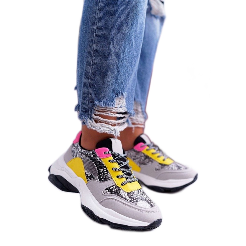 Sapatos esportivos femininos cinza cobra BL169 multicolorido