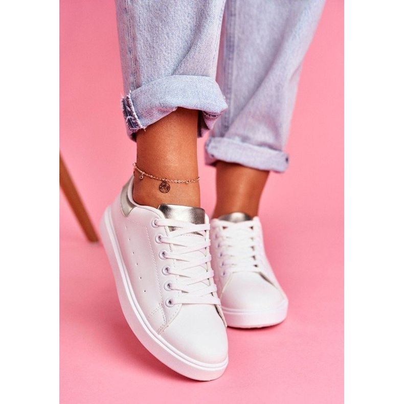 SEA Sapatos esportivos brancos com salto prateado LA85 cinza