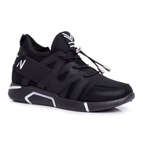 SEA Sapatos esportivos femininos negros com zíper e cordão NB358 preto