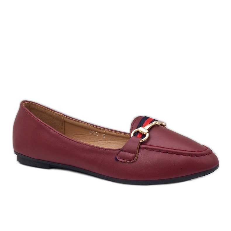 Mocassins de bailarina de couro ecológico da Borgonha 9F177 vermelho