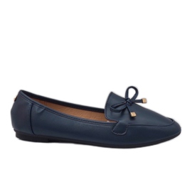 Mocassins de bailarina de couro ecológico azul marinho 9F175 azul-marinho