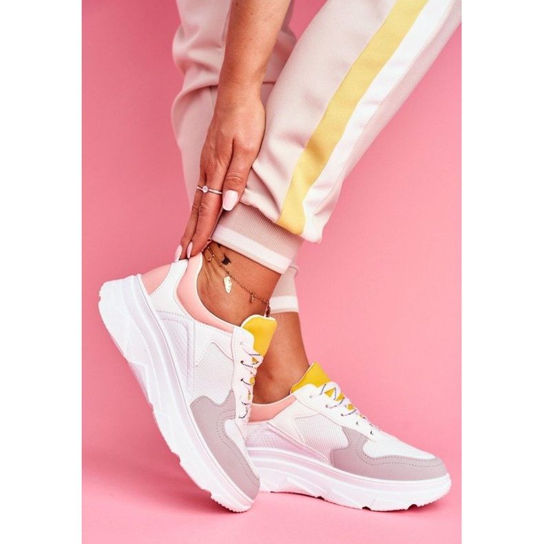 BUGO Tênis esportivos branco e rosa B0-545