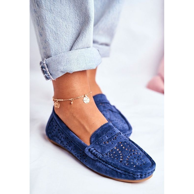 S.Barski Mocassins de camurça azul marinho aberturas LR92309