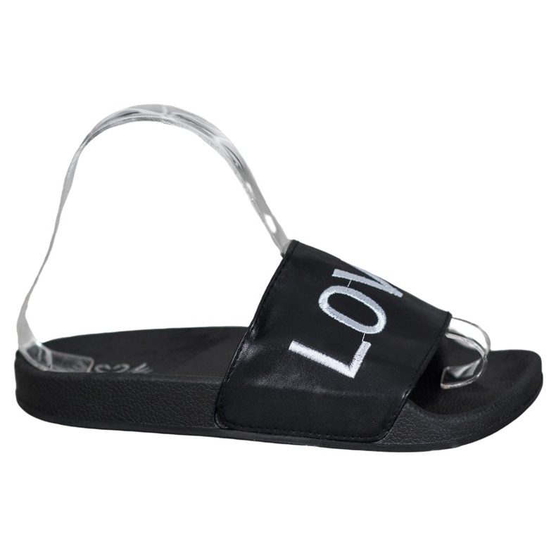 Small Swan LOVE &amp; HATE chinelos de couro ecológico preto