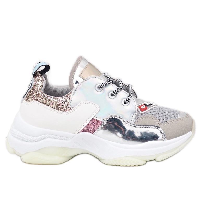 Tênis esportivos prateados elegantes B0-206 cinza multicolorido