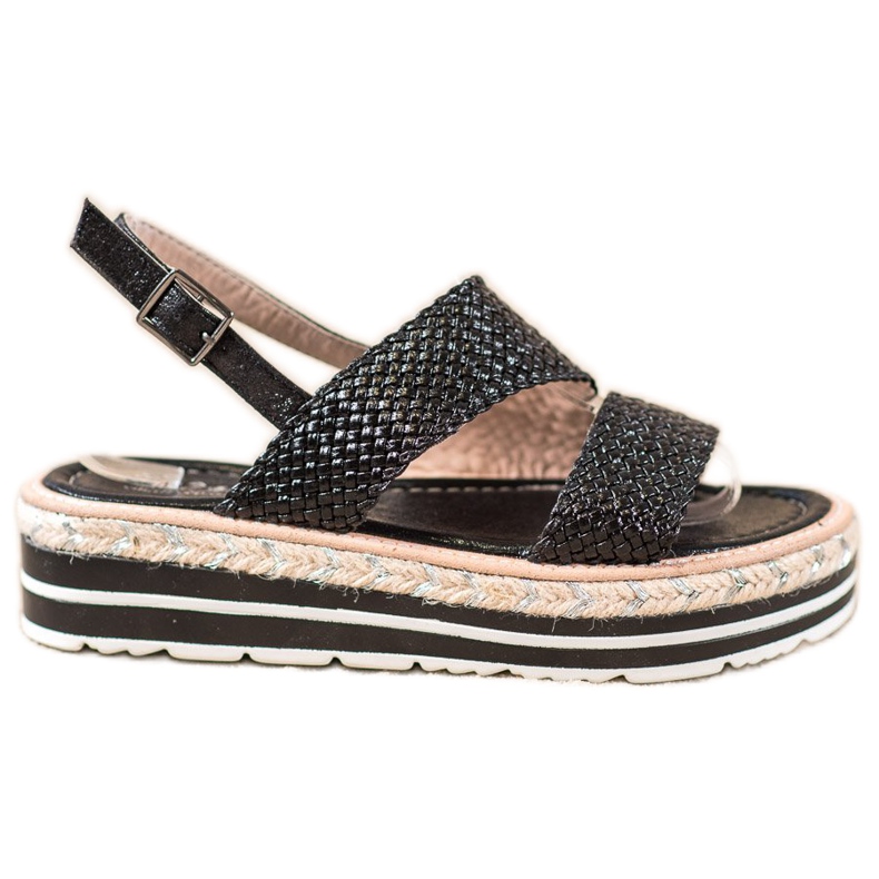 Small Swan Sandálias trançadas na plataforma preto