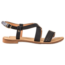 Small Swan Sandálias Pretas Com Couro Ecológico preto