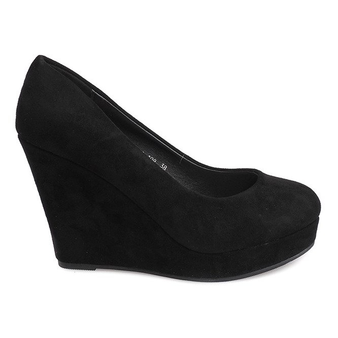 Bombas de camurça preta na cunha LEI-108 preto