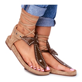 Lu Boo feminino marrom sandálias amarradas japonês Mara