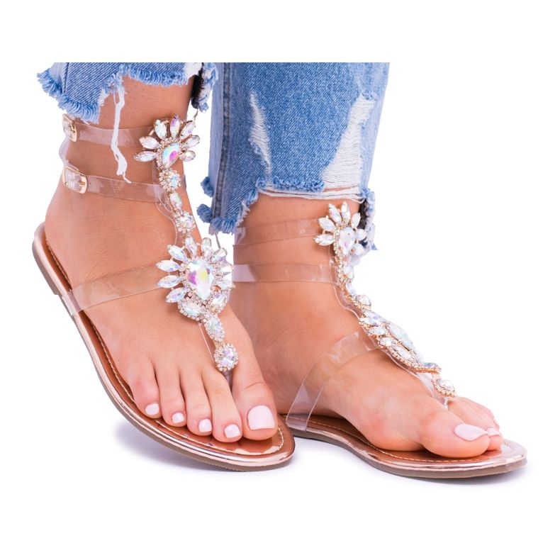 Sapatos baratos Lu Boo elegantes sandálias douradas strass nomire multicolorido amarelo