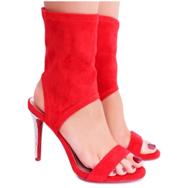 Sandálias femininas de salto alto Lu Boo com zircônia cúbica vermelha devaneio vermelho