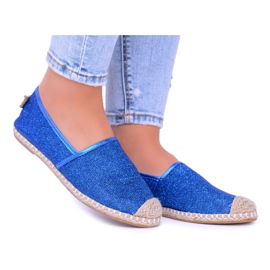 Lu Boo Cornflower Alpercatas femininas com brocado Miravet azul