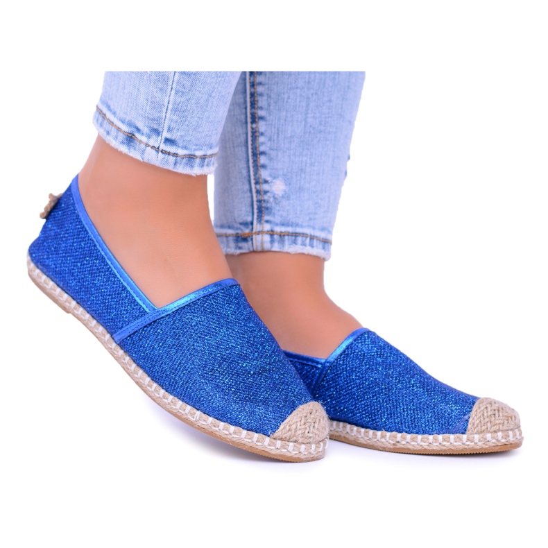 Lu Boo Cornflower Alpercatas femininas com brocado Miravet azul