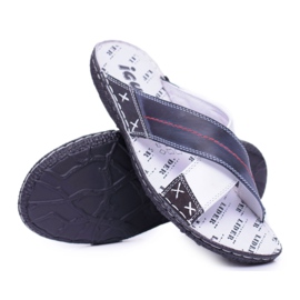 Iguana Chinelos masculinos de couro azul marinho claro ok azul-marinho