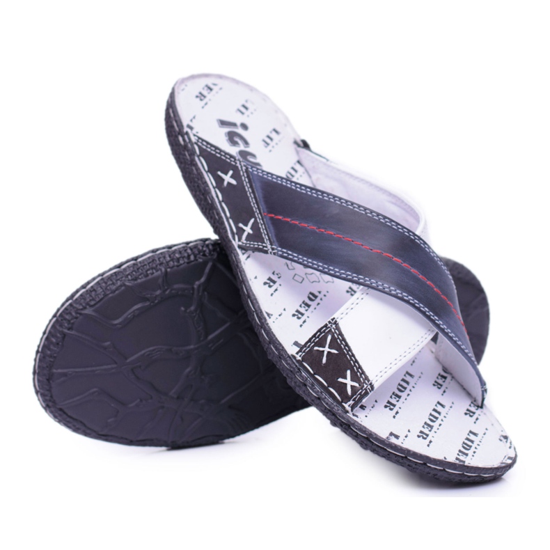 Iguana Chinelos masculinos de couro azul marinho claro ok