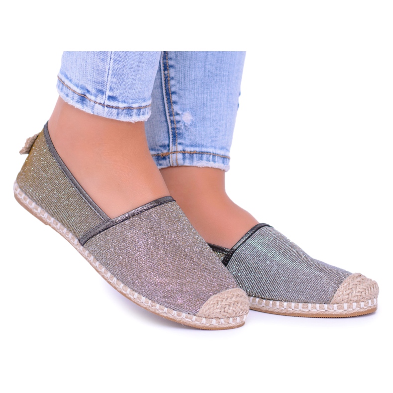 Lu Boo Glitter feminino alpargatas com Miravet bege dourado Lu Boo Glitter feminino alpargatas com Miravet bege dourado