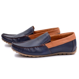 Neex | Mocassins masculinos de couro azul marinho com perdão