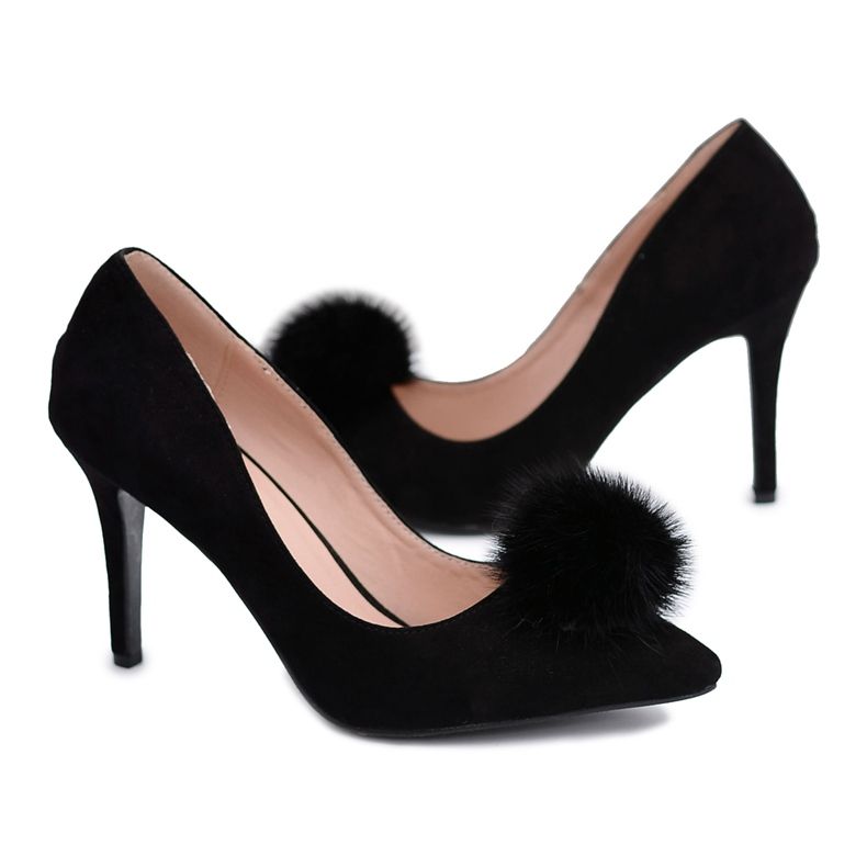 Feminino preto stilettos camurça lu Boo Pompon
