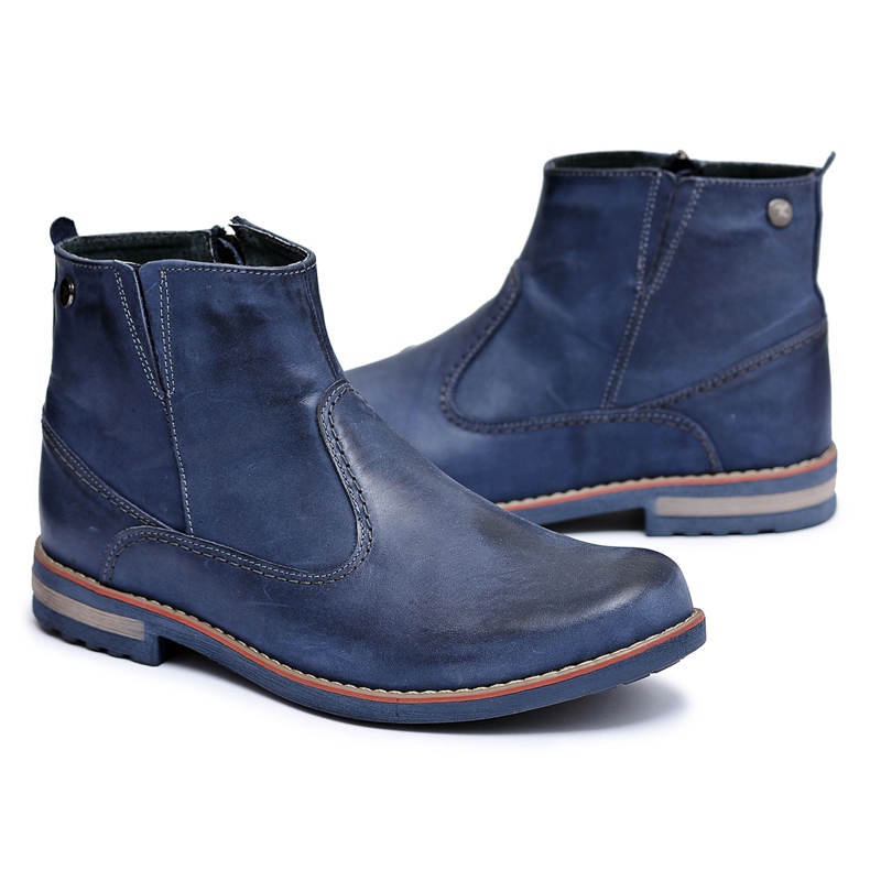 KOMODO Botas masculinas de couro azul marinho Botas jodhpur com zíper Serni