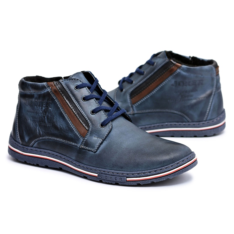 Joker Botas masculinas Brogues Azul Marinho com zíper Cacado