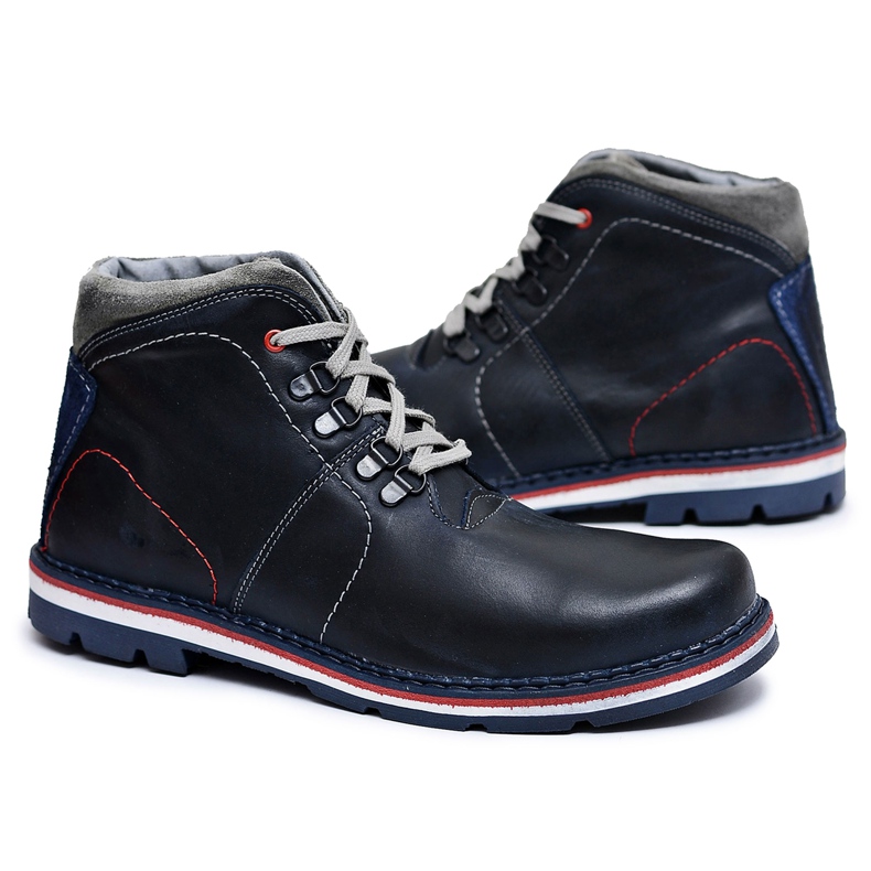 Mario Boschetti Botas quentes de couro masculino Teslo azul marinho
