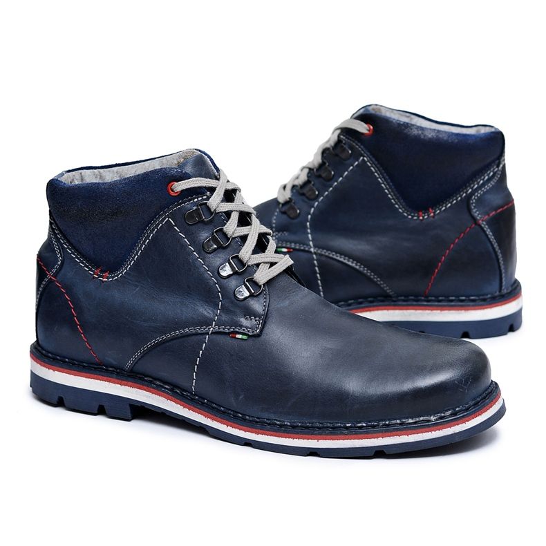 Gino Tuzzi Botas de couro masculino azul marinho com pele quente teslo