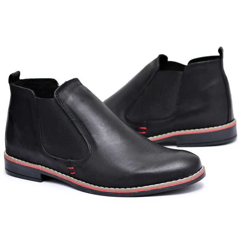 KOMODO Botas masculinas da Chelsea, pretas, Oleg Red Slip-on preto