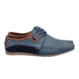 KOMODO Mocassins masculinos de couro polonês azul marinho atado Teodoro azul-marinho