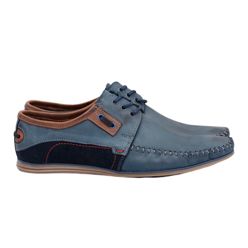 KOMODO Mocassins masculinos de couro polonês azul marinho atado Teodoro