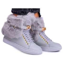 Botas Lu Boo Cinza com Pele Gisele Natural Botas Lu Boo Cinza com Pele Gisele Natural