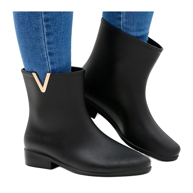 Meliski Margaret Black Low Wellies Slip On preto