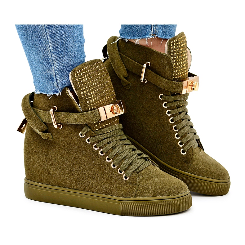Tênis feminino Lu Boo Suede Golden Cadeado Olive Elani verde