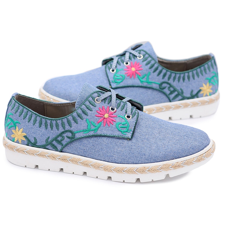 Kylie Crazy | Tênis esportivos elegantes femininos com flores Jeans Prim azul marinho