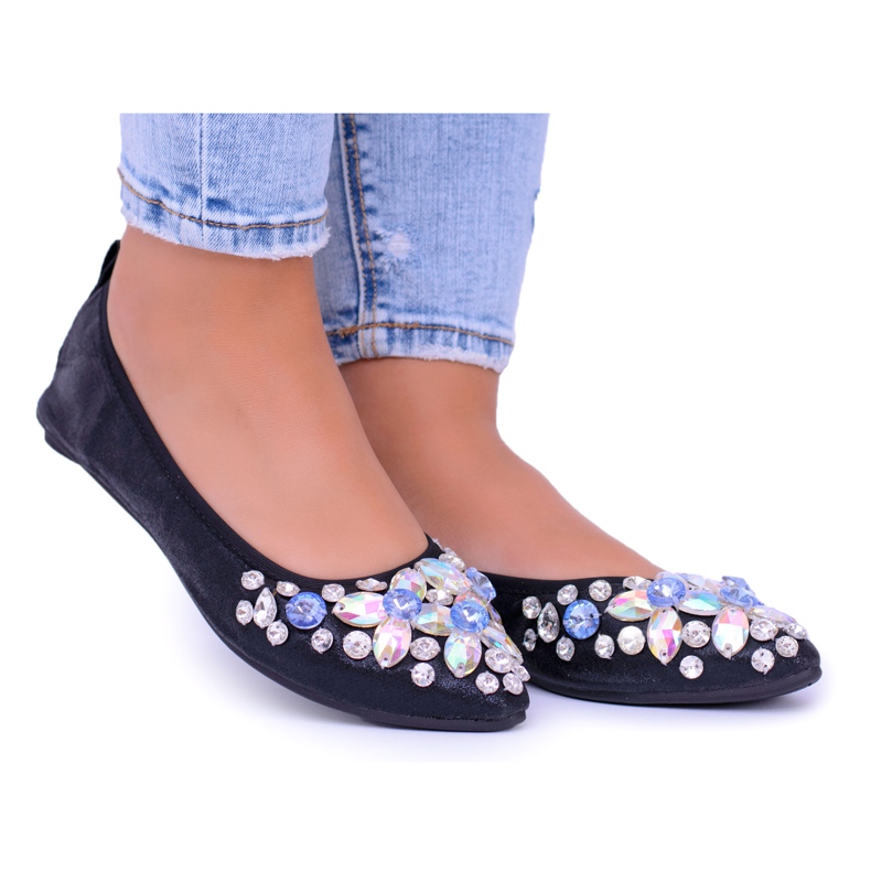 Lu Boo Black Ballerinas on Elastic Stones Even preto
